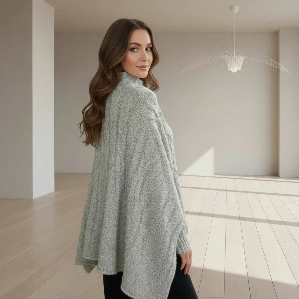 Knitting Pattern: Cascading Cables Poncho with Ribbed Wrist Cuffs. Sizes S, M, L, XL - Digital Download - Twisted - Threads