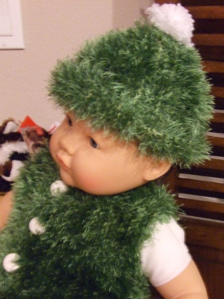 Hand Knit Faux Fur Vest & Hat Set - Baby Outerwear with Pom Pom - Size 6-9 Months