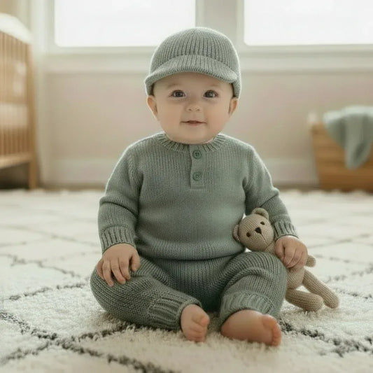 Knitting Pattern: Baby's Complete 3PC Outfit Includes Top, Pants, and Ball Cap. Sizes 3, 6, & 9 months - Digital Download - Twisted - Threads