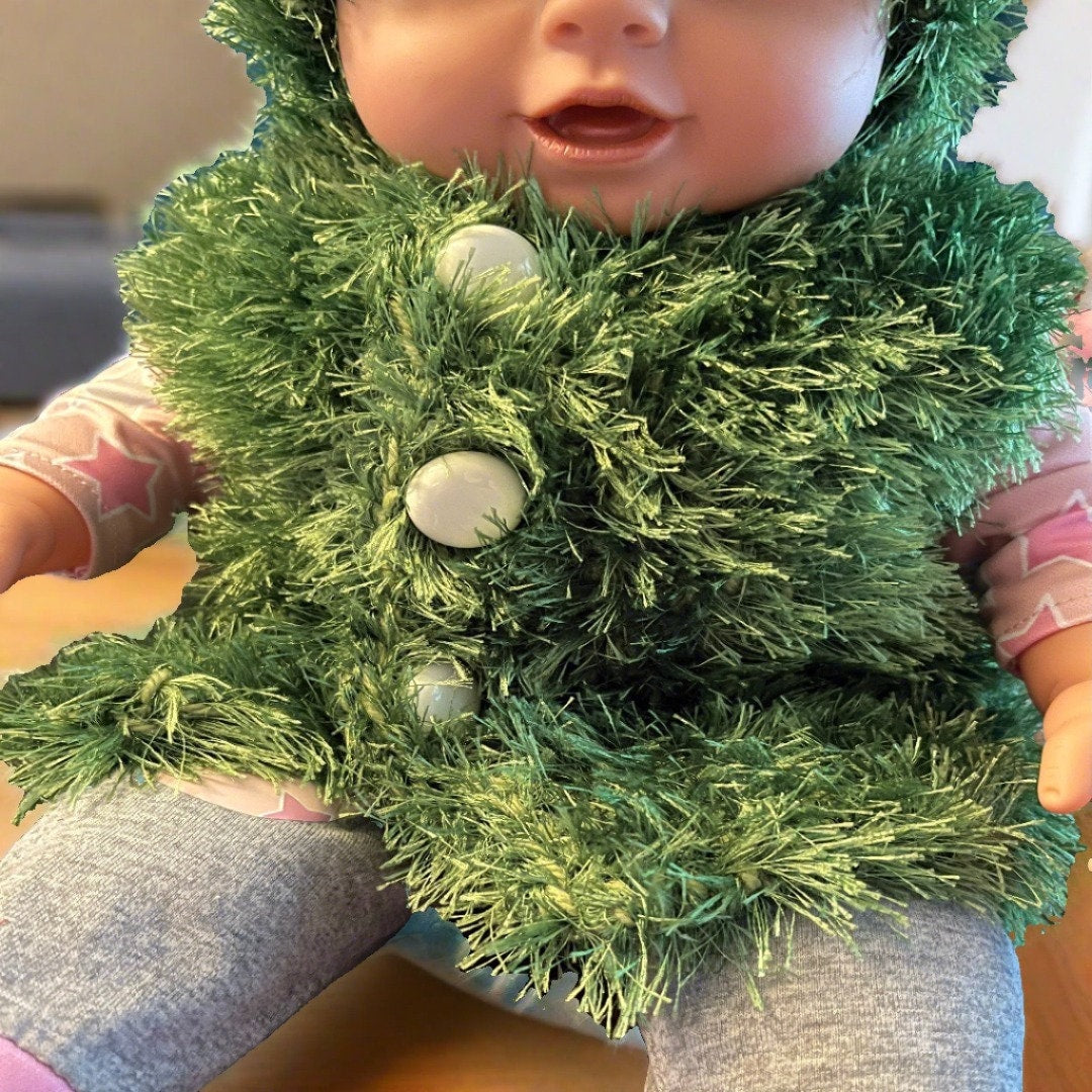 Hand Knit Faux Fur Vest & Hat Set - Baby Outerwear with Pom Pom - Size 6-9 Months