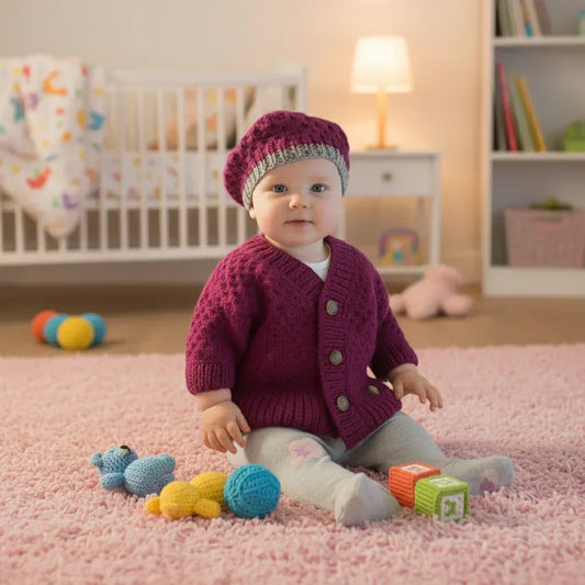 Knitting Pattern: Baby to Toddler Cardigan and Beret Set. Sizes 3, 6, 12, & 24 mths - Digital Download - Twisted - Threads