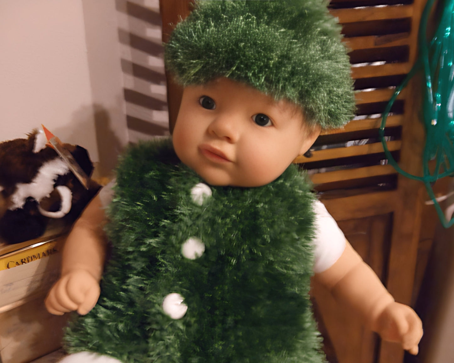 Hand Knit Faux Fur Vest & Hat Set - Baby Outerwear with Pom Pom - Size 6-9 Months