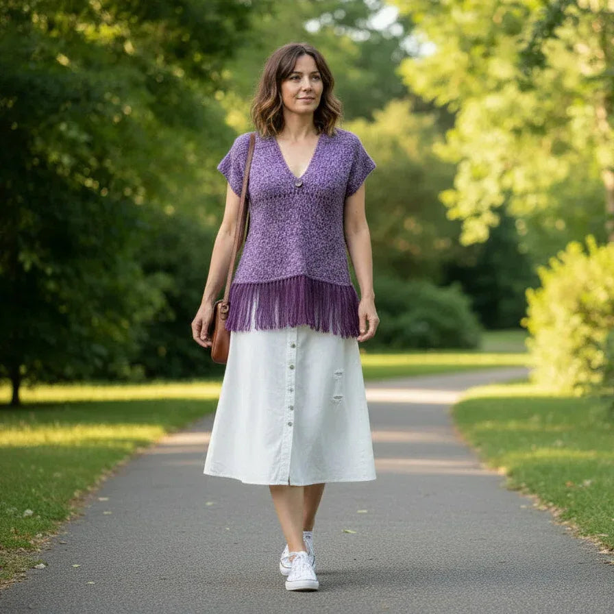 Knitting Pattern: Ladies Boho Fringe Sweater Fitted V-Neck Top Sizes S, M, L, XL - Digital Download - Twisted - Threads