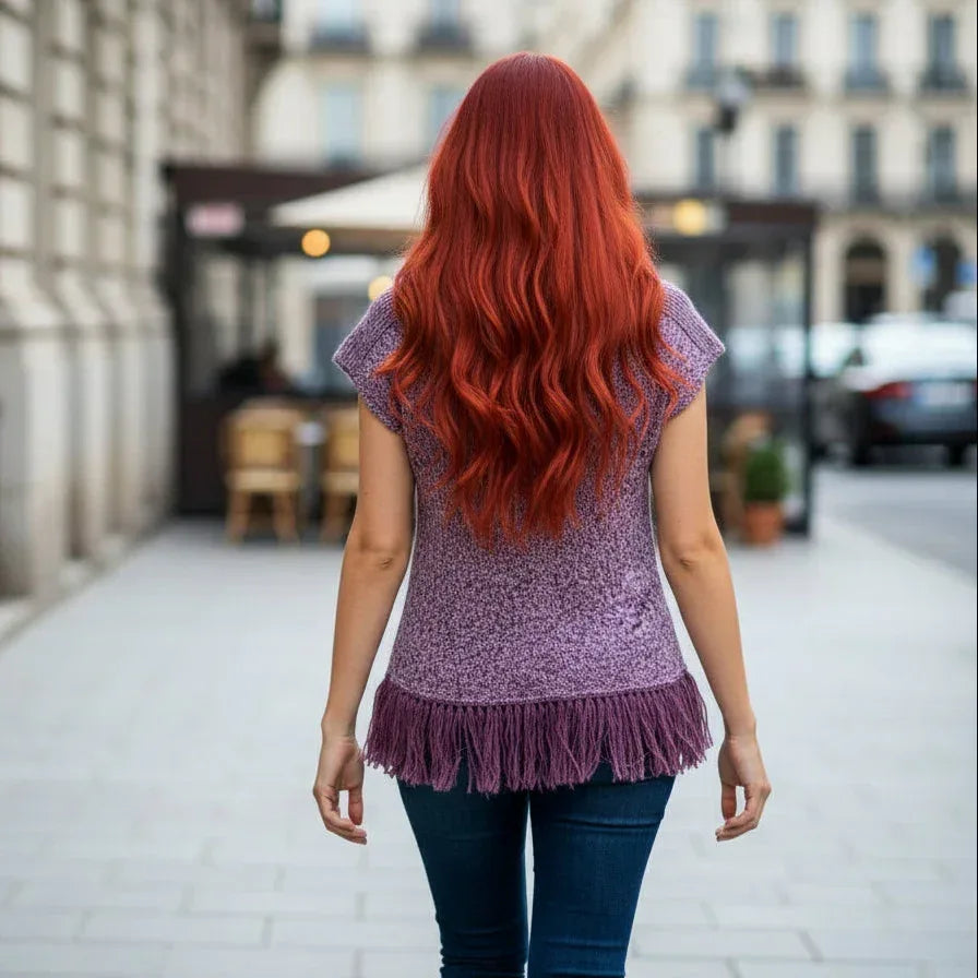 Knitting Pattern: Ladies Boho Fringe Sweater Fitted V-Neck Top Sizes S, M, L, XL - Digital Download - Twisted - Threads