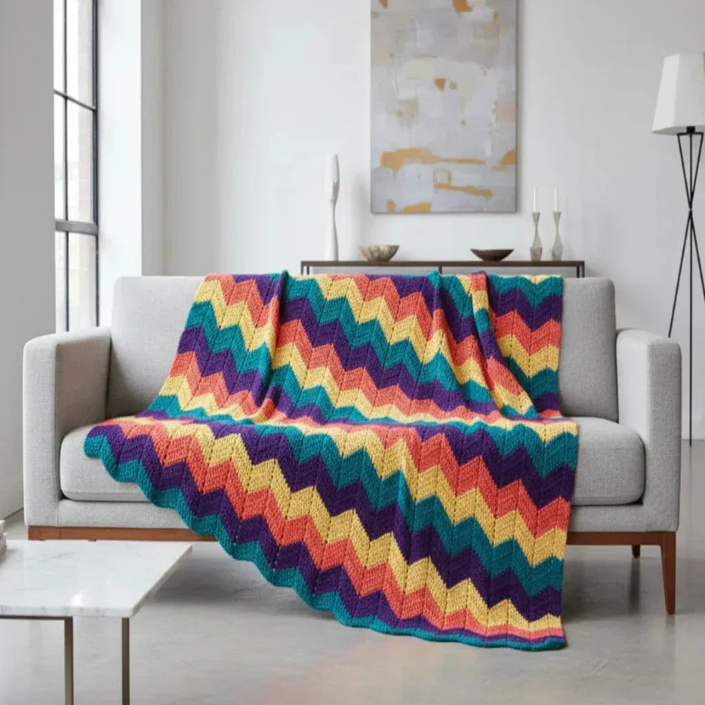 Chevron Crochet Blanket Pattern. 6 Color Beginner Friendly Wavy Stripes Afghan - Twisted - Threads