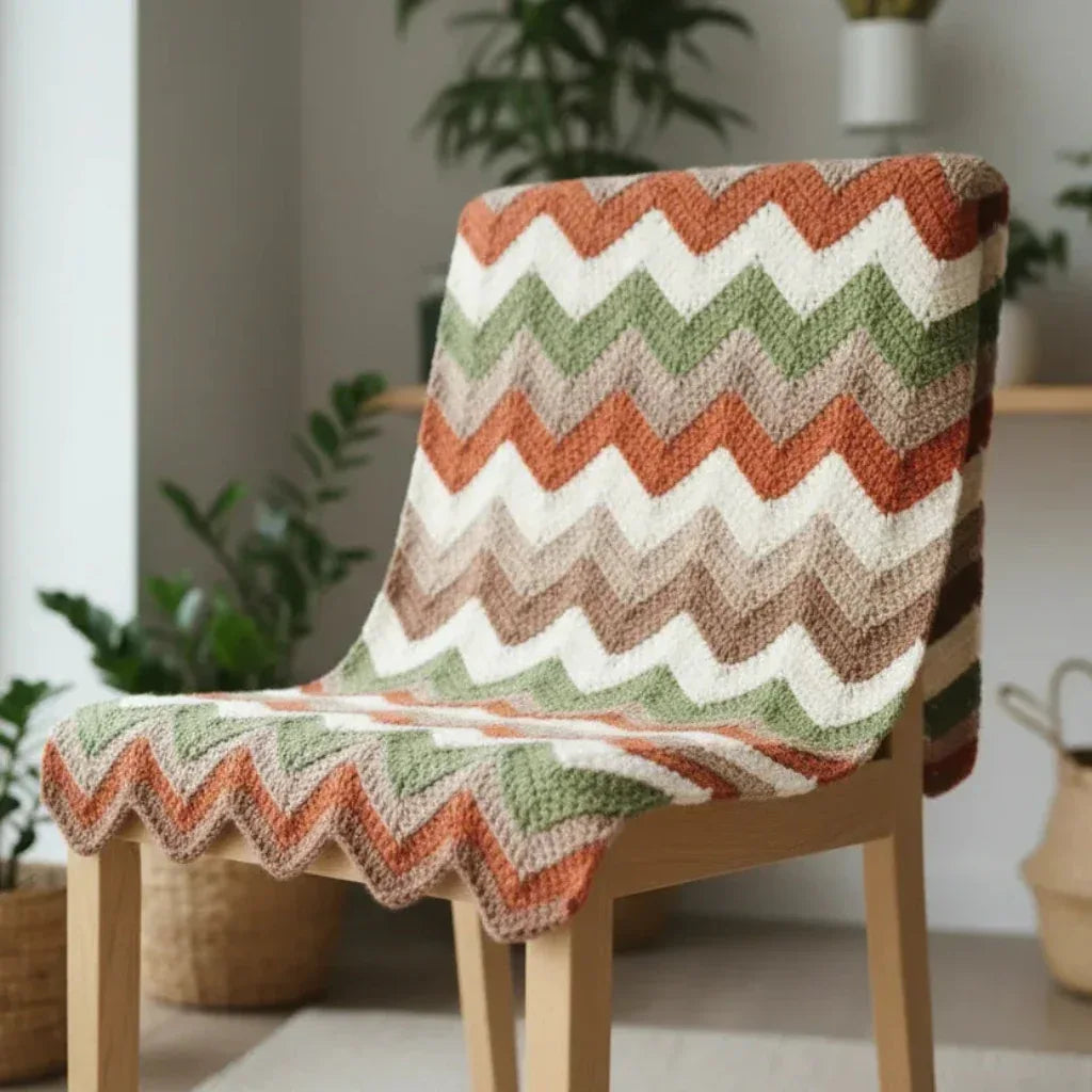 Chevron Crochet Blanket Pattern. 6 Color Beginner Friendly Wavy Stripes Afghan - Twisted - Threads