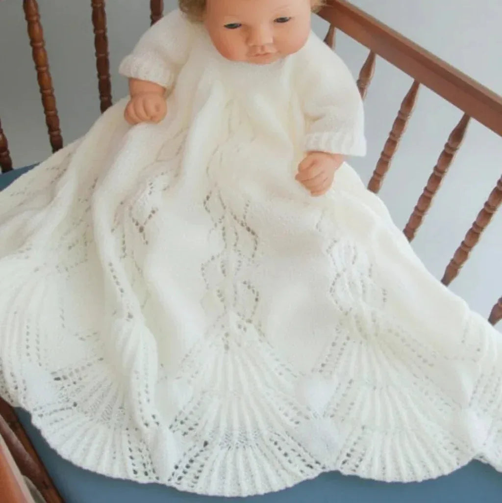 Knitting Pattern for a Traditional Christening Gown with Tiered Lace Hemline. Size 3 to 6mth - Digital Download - Twisted - Threads