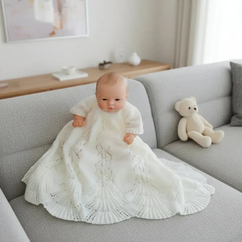 Knitting Pattern for a Traditional Christening Gown with Tiered Lace Hemline. Size 3 to 6mth - Digital Download - Twisted - Threads