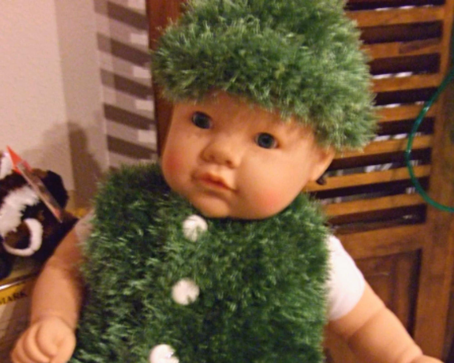 Hand Knit Faux Fur Vest & Hat Set - Baby Outerwear with Pom Pom - Size 6-9 Months