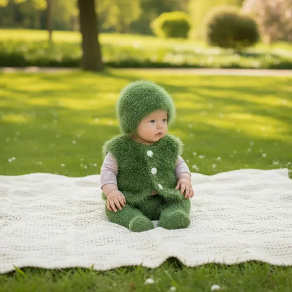 Knitting Pattern: Baby to Toddler Faux Fur Hat and Button Down Vest. Sizes 3, 6, 12, & 24mths - Digital Download - Twisted - Threads