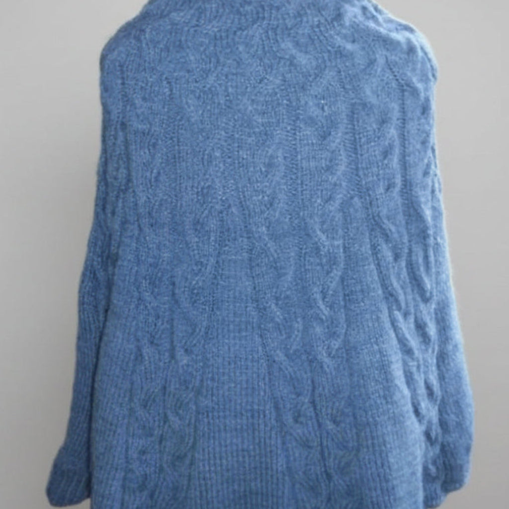 hand knit cascading cables poncho in size xl and denim blue color - Twisted - Threads