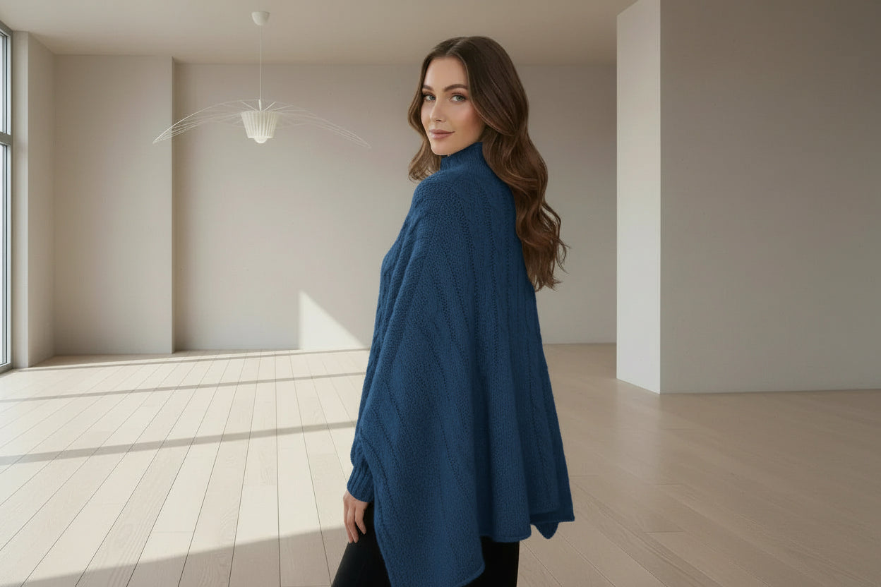  Cascading Cables Poncho with Ribbed Wrist Cuffs. Size XL - Digital  - Twisted - Threads