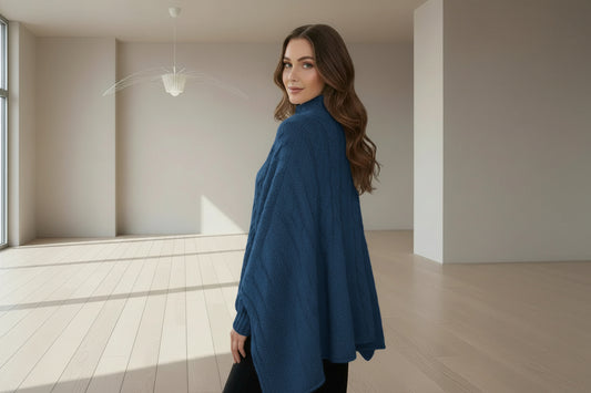  Cascading Cables Poncho with Ribbed Wrist Cuffs. Size XL - Digital  - Twisted - Threads