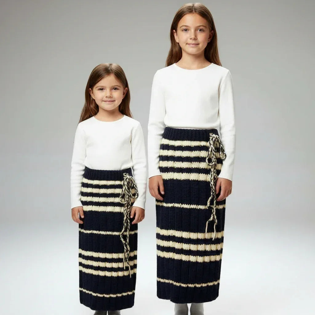 Knitting Pattern: Girl's Striped Maxi Skirt with Drawstring Waist. Sizes 2, 4, 6, & 8 - Digital Download - Twisted - Threads