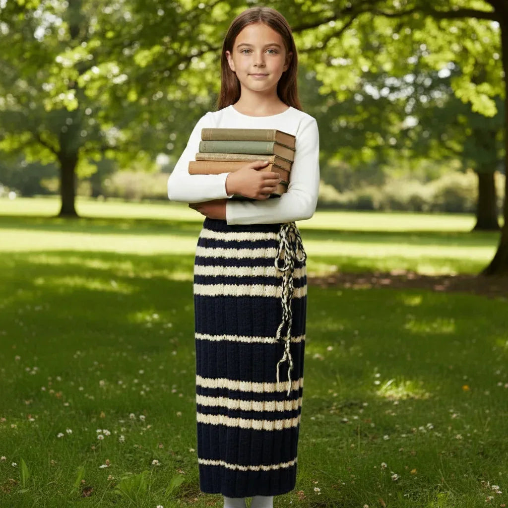 Knitting Pattern: Girl's Striped Maxi Skirt with Drawstring Waist. Sizes 2, 4, 6, & 8 - Digital Download - Twisted - Threads