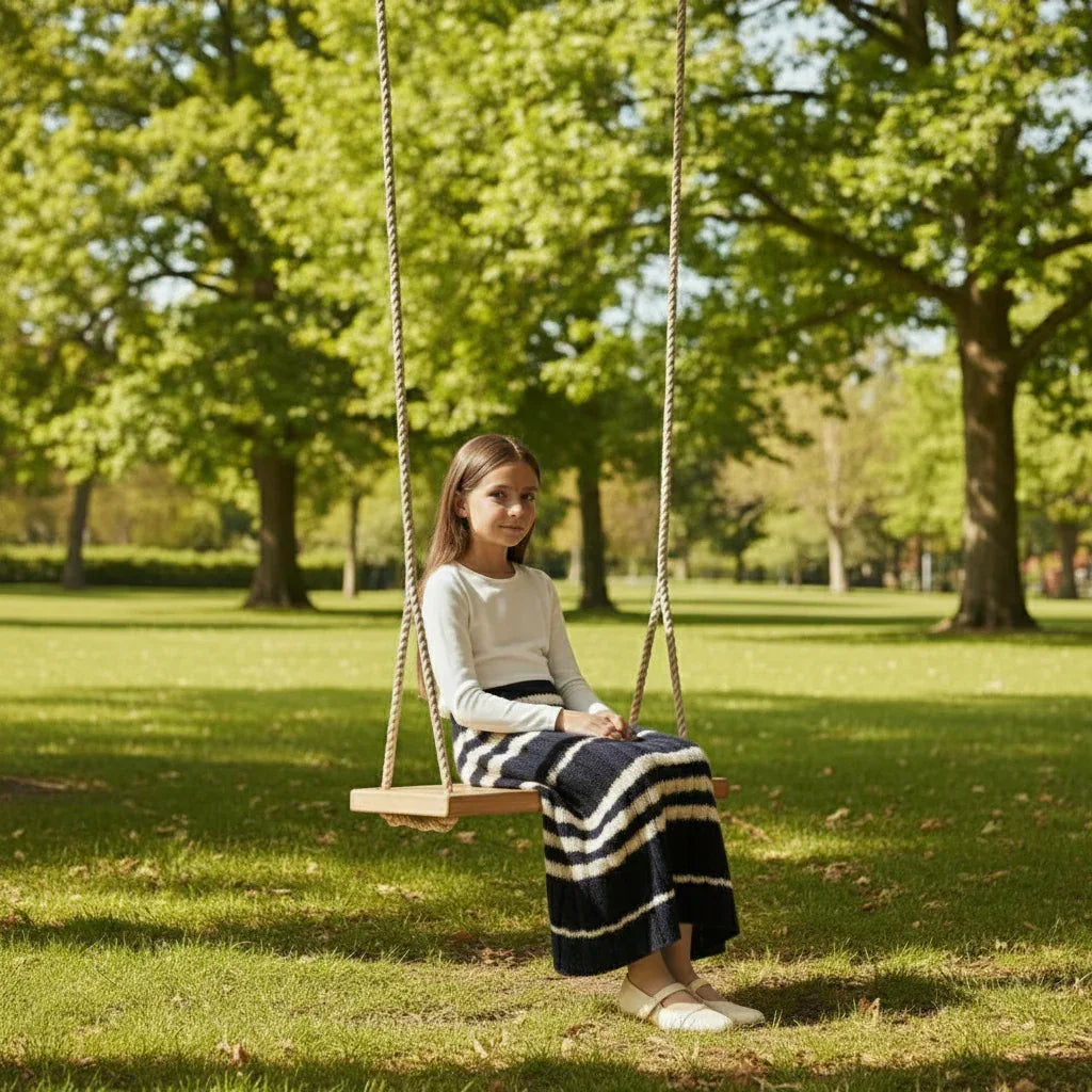 Knitting Pattern: Girl's Striped Maxi Skirt with Drawstring Waist. Sizes 2, 4, 6, & 8 - Digital Download - Twisted - Threads