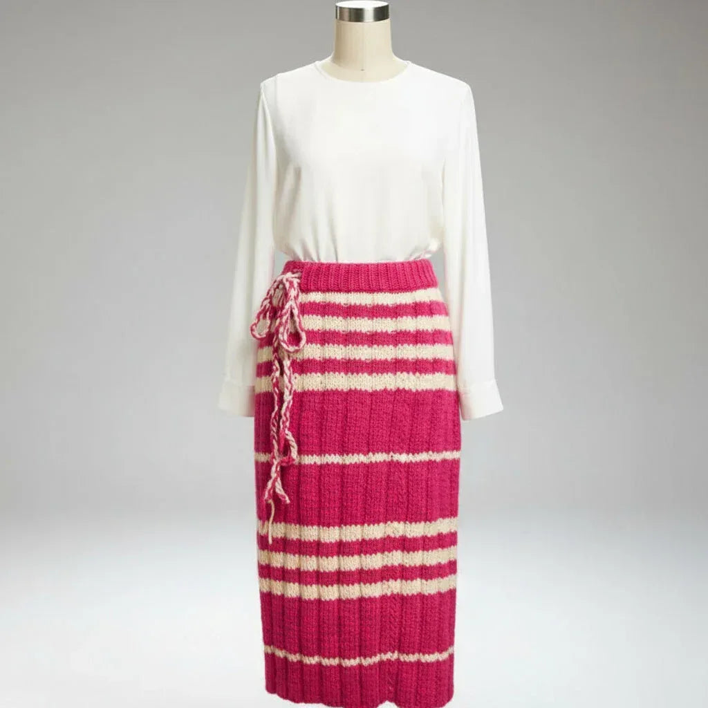 Knitting Pattern: Girl's Striped Maxi Skirt with Drawstring Waist. Sizes 2, 4, 6, & 8 - Digital Download - Twisted - Threads