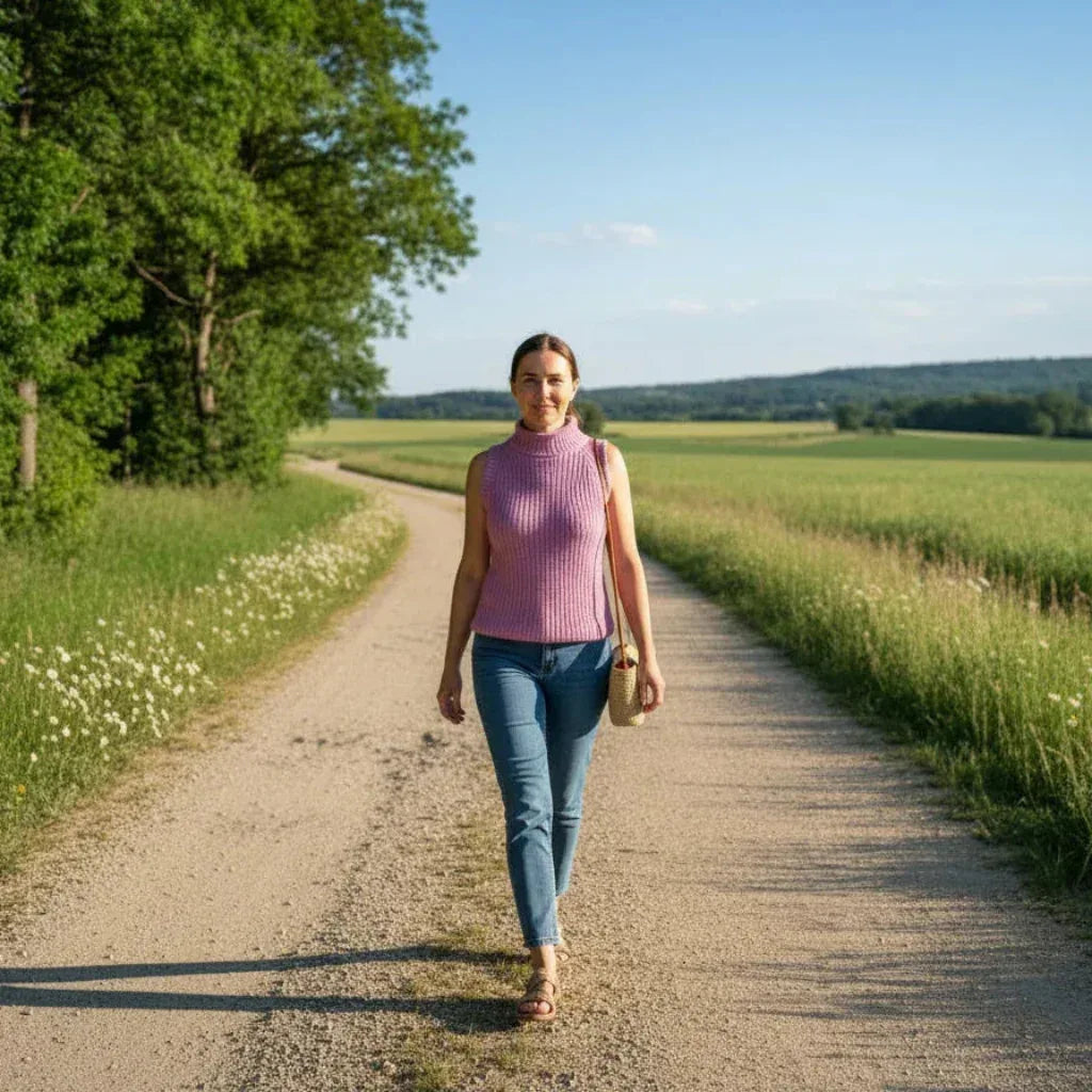 Knitting Pattern: Ladies Sleeveless Fisherman's Rib Top with a Roll Collar, XS - XL- Digital Download - Twisted - Threads