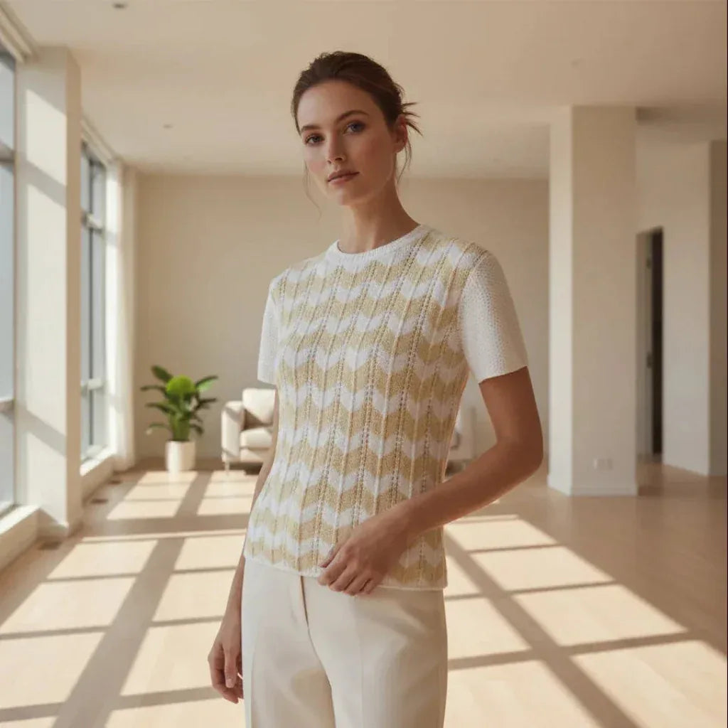 Knitting Pattern: Ladies' Chevron Striped Short Sleeved Top. Sizes S, M, L, and XL - Digital Download - Twisted - Threads