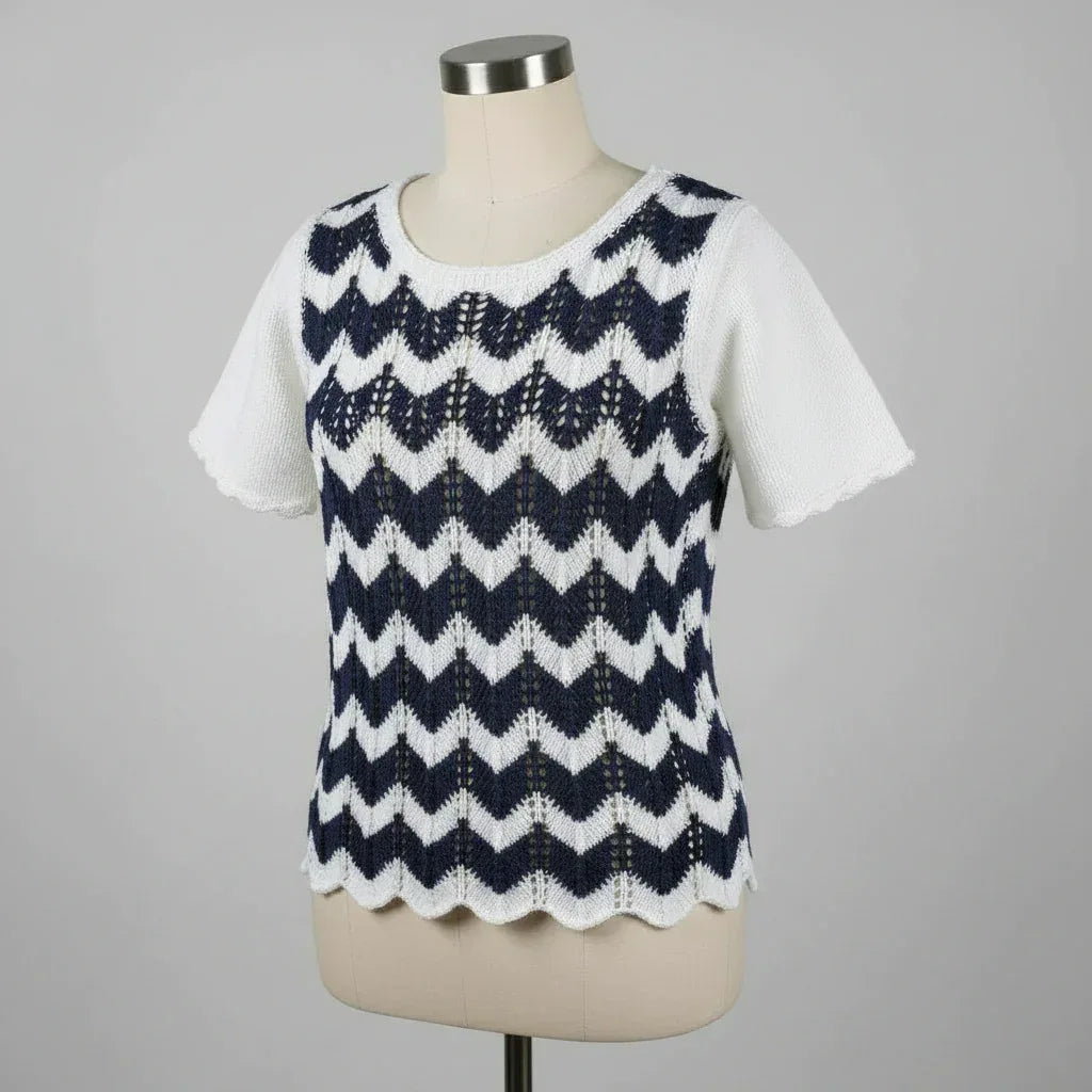Knitting Pattern: Ladies' Chevron Striped Short Sleeved Top. Sizes S, M, L, and XL - Digital Download - Twisted - Threads