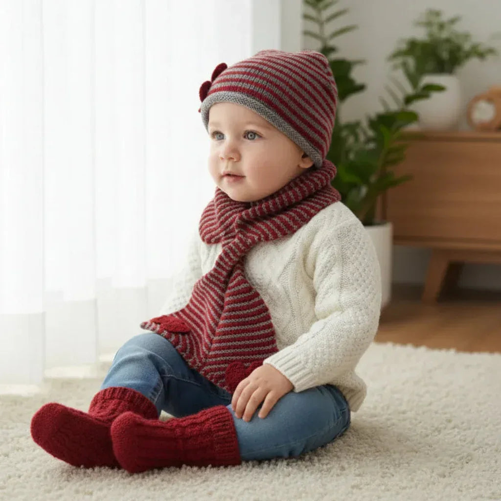 Knitting Pattern: Baby to Toddler Hat and Scarf with Stripes and Bows. Sizes 3, 6, 9, 12, & 24 month - Digital Download - Twisted - Threads