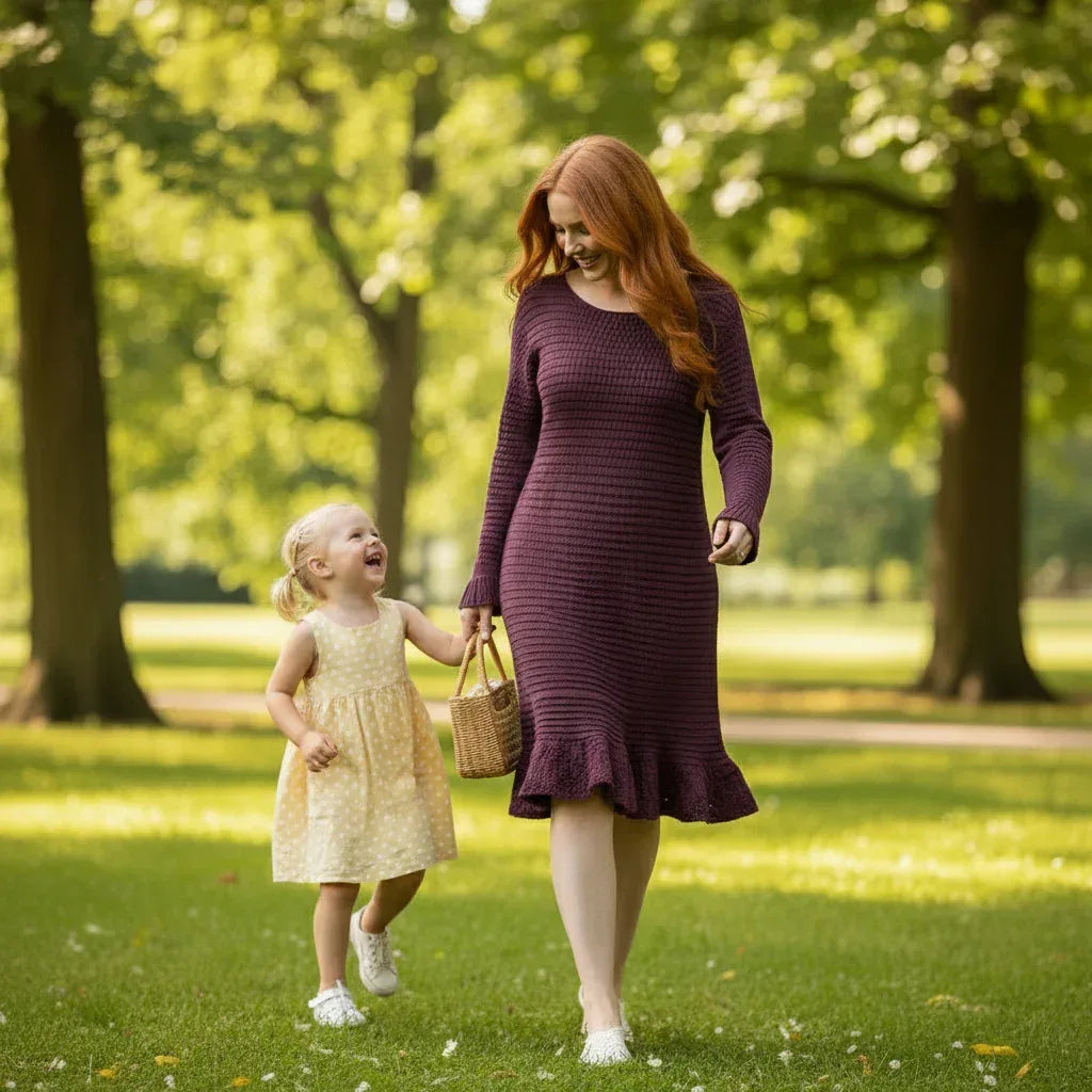 Knitting Pattern: The Totally 80's Dress. Long Sleeves, Figure Flattering, and Lace Trim on Cuffs and Hem. Size S - XL - Digital Download - Twisted - Threads